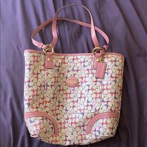 COACH pink hearts leather tote bag NWOT